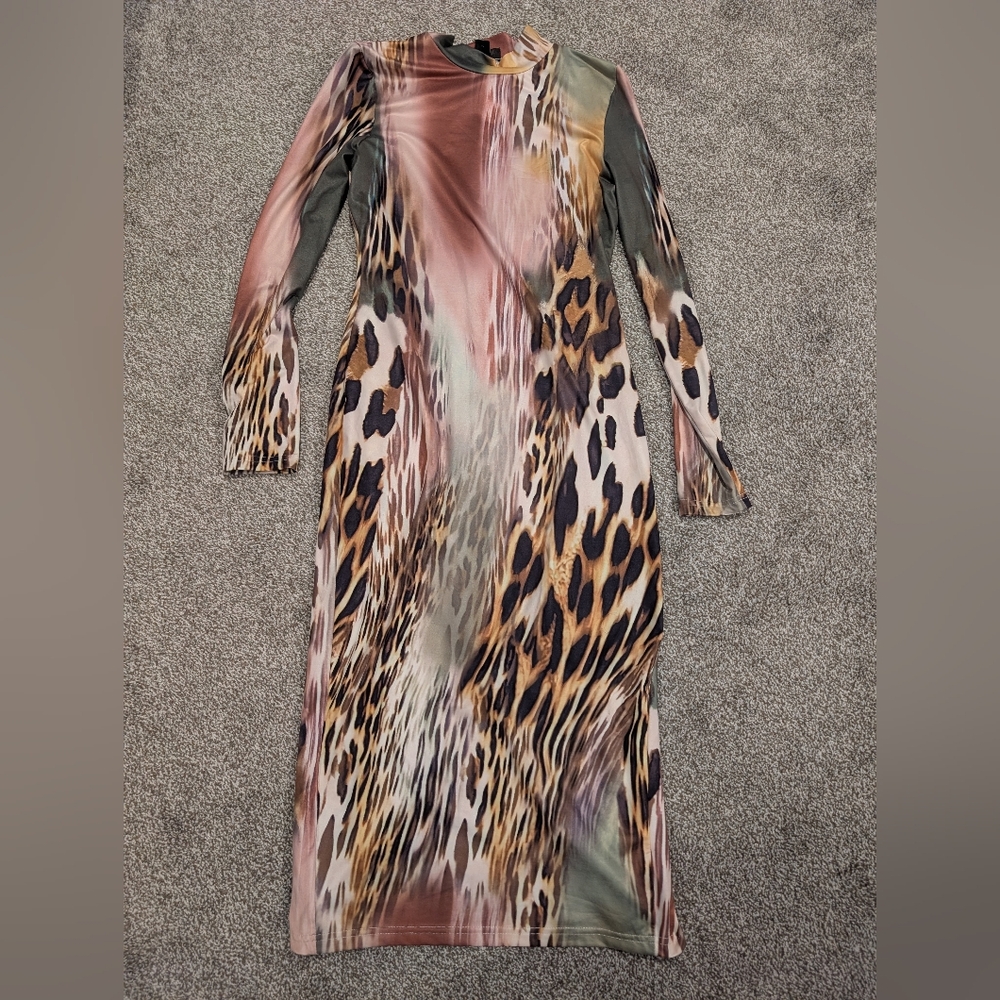 SHEIN Multicolor Animal Print Long Sleeve Bodycon Dress Medium